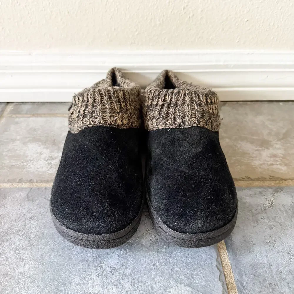 Clarks Angelina Clog Slippers Black Suede Leather Knit Collar Womens 11 - Picture 3 of 9